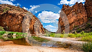Scenic panorama of Glen Helen gorge in West MacDonnell National Park in NT Australia