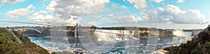 Scenic panorama of the Niagara Falls and river and the Suspension Bridge