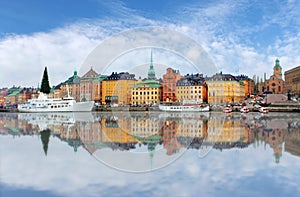 Scenic panorama of the Old Town (Gamla Stan) pier architecture