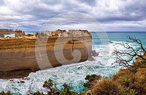 Scenic panorama on The Razorback, A Rock Formation At The Loch Ard Gorge Viewpoint In The Port Campbell, Victoria,. Ocean waves