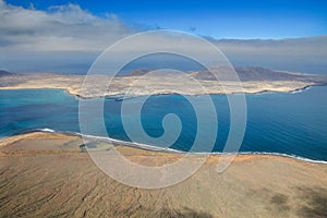 Scenic panorama top view of La Graciosa Island, Canary Islands,