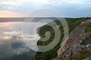 Scenic panorama view from the hill to the reservoir on the Dniester river, Ukraine.