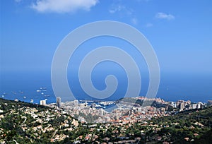 Panoramic view of Monte Carlo port, coast and city, Monaco