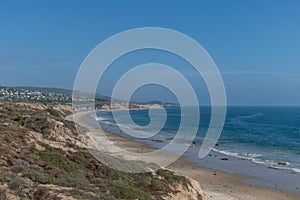 Scenic panoramic aerial Crystal Cove Beach vista, Newport Coast, Newport Beach, California