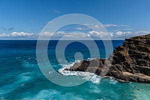 Scenic panoramic Halona Beach cove vista on Oahu, Hawaii