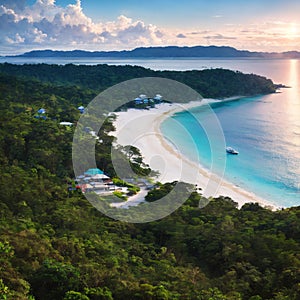 Scenic panoramic top view of Tun Sakaran Marine Park tropical island Semporna, Sabah. made with Generative AI