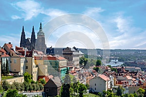 Scenic panoramic vieScenic panoramic view of Prague and bridges , Czech Republicw of Prague, Czech Republic