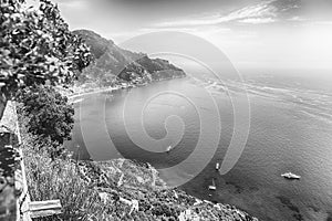 Scenic panoramic view of Amalfi Coast from Ravello, Italy