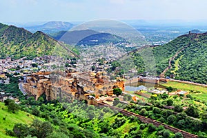 Scenic Panoramic View of The Great Amer Fort in Rajastan Region, India in Summer