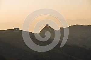 Scenic panoramic view of the Great Wall Jinshanling portion close to Beijing, on a sunny day of autumn, in China