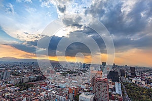 Scenic panoramic view of Mexico City center from the observation deck at the top of Latin American Tower Torre Latinoamericana