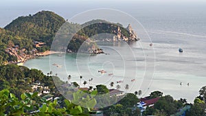 Scenic panoramic view on picturesque tropical Chalok Baan Kao bay, sea, Taa Toh Lagoon beach on Koh Tao island
