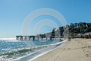 Scenic Paradise Cove pier vista in Malibu, Southern California