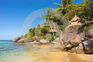 Scenic paradise sunny sand tropical idyllic beach on Koh Tao island