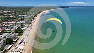 Scenic Parasail Flying In Porto Seguro Bahia. Brazil Discovery Coast.