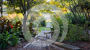 Scenic park in Farmington Hills in early autumn time