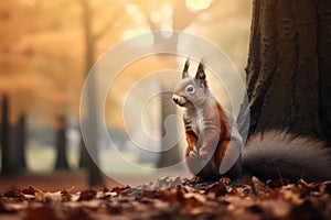 Scenic Park squirrel sunny. Generate Ai