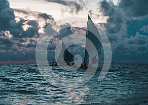 Scenic photo of sailboats in the ocean.