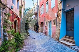 Scenic picturesque streets of Chania venetian town. Chania, Creete, Greece