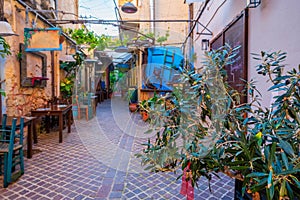 Scenic picturesque streets of Chania venetian town. Chania, Creete, Greece