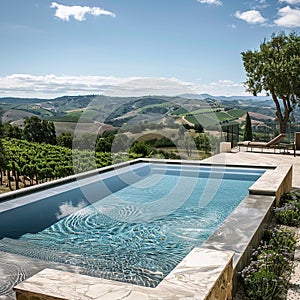 Scenic Pool Overlooking Rolling Hills and Vineyards
