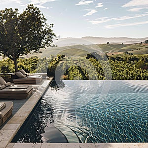 Scenic Pool Overlooking Rolling Hills and Vineyards
