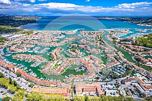 Scenic Port Grimaud yachting village marina aerial view