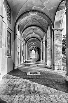 Scenic portico in the city centre of Perugia, Italy