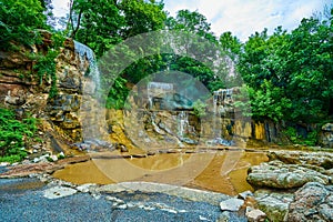 Scenic Poseidon Trident waterfall and the greenery of Sofiyivsky Park in Uman, Ukraine