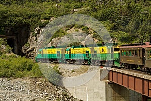 Scenic Railroad on White Pass and Yukon Route while entering tun