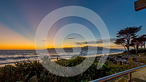 Scenic Raumati Beach at vivid sunset in New Zealand