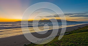 Scenic Raumati Beach at vivid sunset in New Zealand