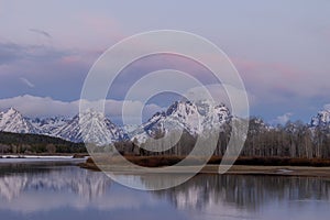 Scenic Reflection Landscape of the Tetons in Spring at Sunrise