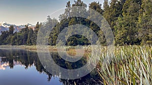 Scenic reflective lake Matheson on the West Coast of NZ