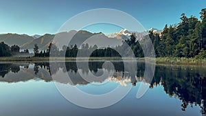 Scenic reflective lake Matheson on the West Coast of NZ