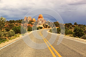 Scenic Road through Arches National Park, Utah, USA