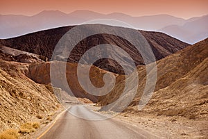 Scenic road in the desert of Death valley national park, USA