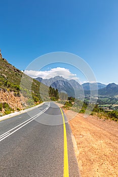 Scenic road at Franschhoek valley with its famous wineries