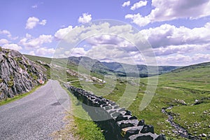 The scenic road of Healy Pass, a 12 km route through the borderlands of County Cork and County Kerry in Ireland