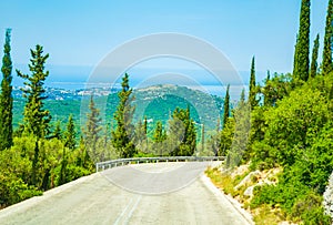 Scenic road at Kefalonia island Ionian Sea Greece