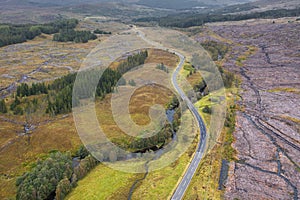 Scenic Road in the Northwest Highlands of Scotland at Autumn