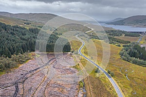 Scenic Road in the Northwest Highlands of Scotland at Autumn