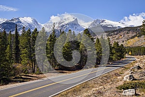 Scenic road in Rocky Mountain National Park, CO