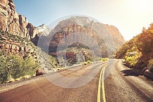 Scenic road at sunset, travel concept, USA.