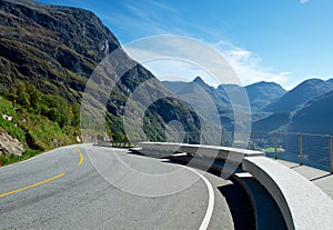 Scenic road to Geiranger fjord in Norway