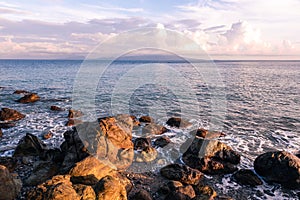 Scenic rock formation during sunrise at the beach of Mindoro, Philippines