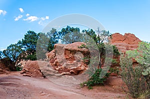 Scenic rock formations at Garden of the Gods, Colorado, USA. Beautiful travel destination location.