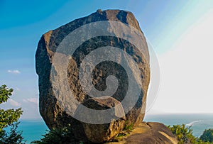 Scenic rocks landscape and palm at Koh Samui tropical resort