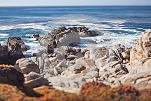 A scenic rocky beach through Pebble Beach and Pacific Grove on the Monterey Peninsula in California.