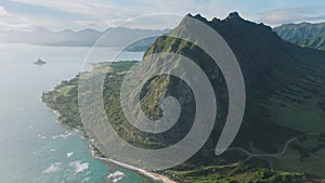 Scenic rocky coast nature background, Traveling pure nature tropical island Oahu